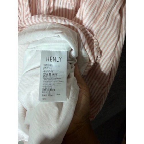 Henly Pink White Seersucker Stripe Lace Up V Neck Puff Sleeve Midi Dress Pockets — image 5 of 7